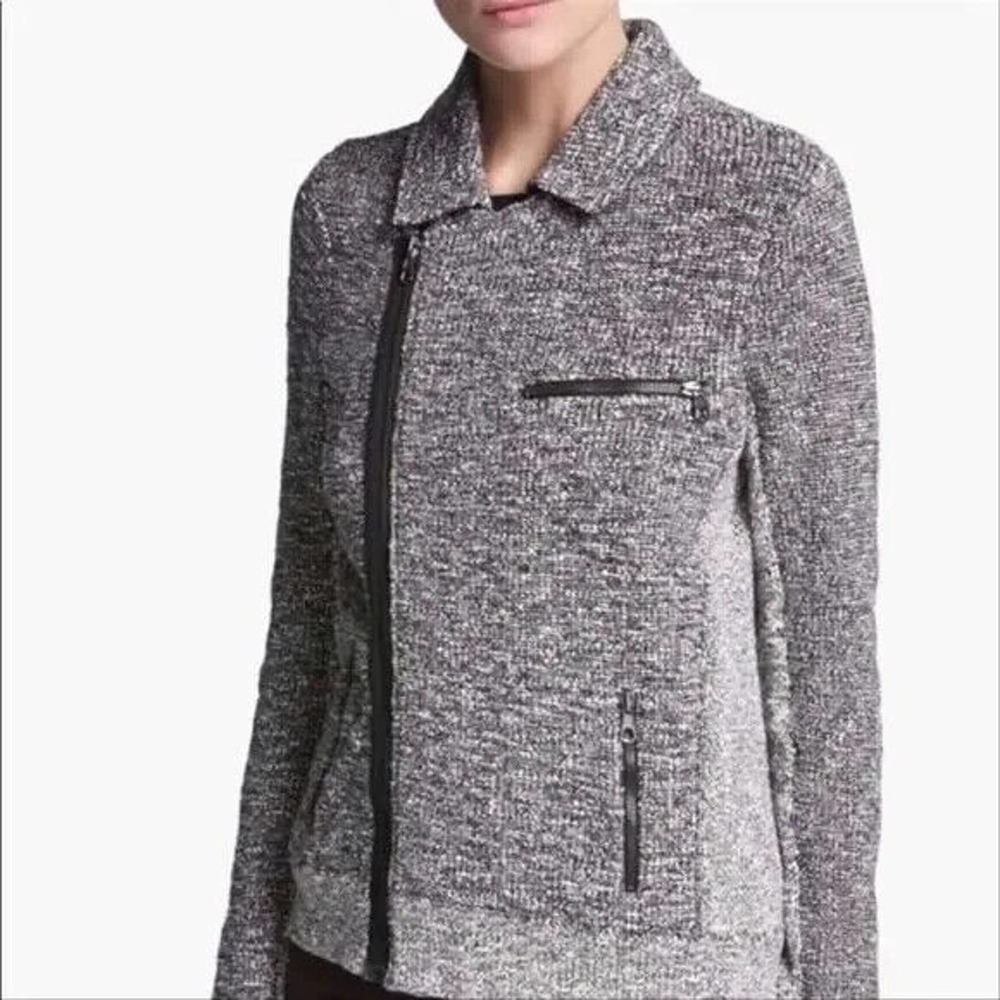 Rag & Bone Hart Tweed Biker Moto Black White Asymmetric Zip Knit Pockets…